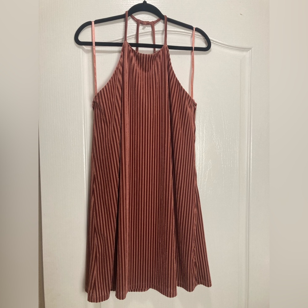 Very J burned out burgundy Velvet pinstripe mini swing dress,Size L,